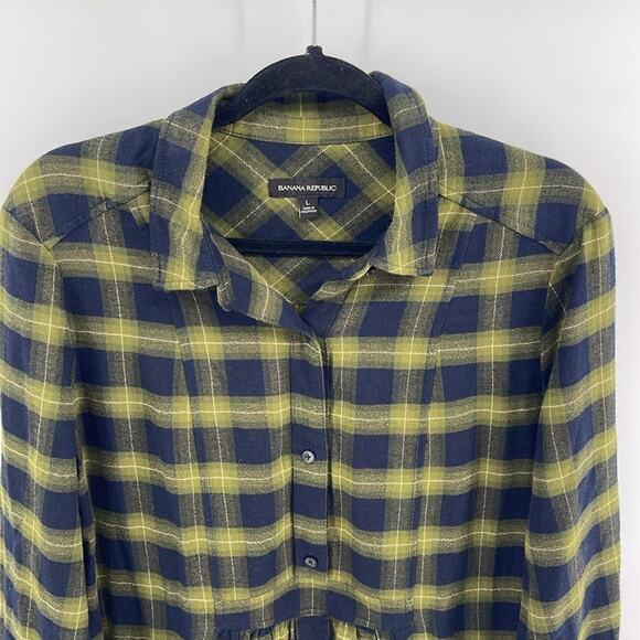Banana Republic cotton flannel long sleeve 1/4 button down babydoll dress sz L - Picture 2 of 6